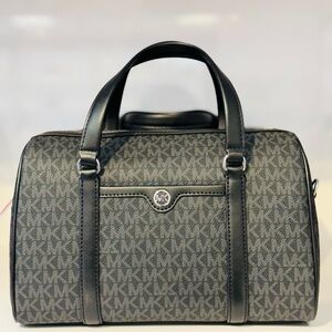 Michael Kors Medium Travel Duffle Satchel Bag Black Signature